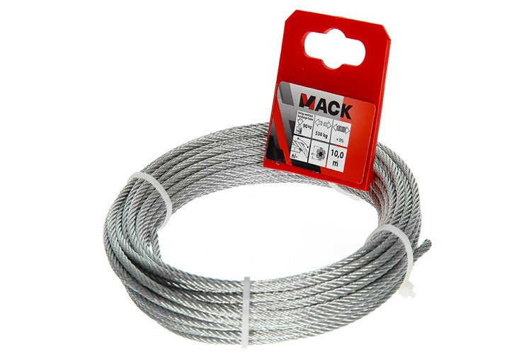 Mack 1015814 - verzinktes Stahlseil 6x7 10m 3mm Tragfähigkeit 100 kg DIN EN 12385-4 | 5 Stück