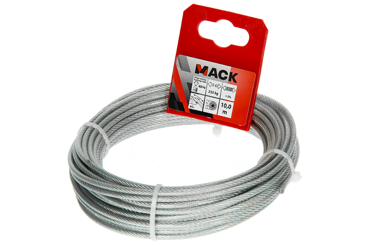 Mack 1015195 - Stahlseil PVC-Mantel 6x7 10m 2-3mm Tragfähigkeit 45 kg DIN EN12385-4 | 5 Stück