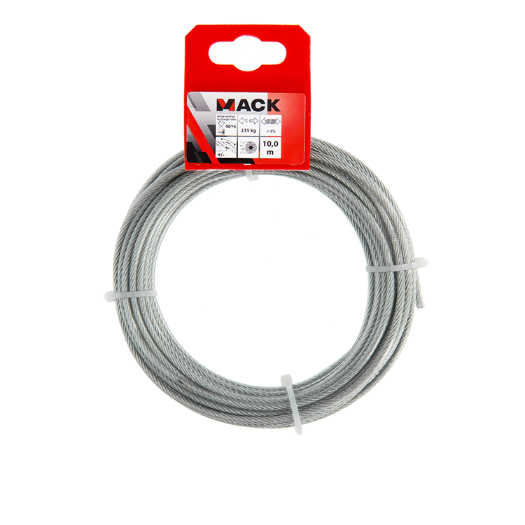 Mack 1015195 - Stahlseil PVC-Mantel 6x7 10m 2-3mm Tragfähigkeit 45 kg DIN EN12385-4 | 5 Stück