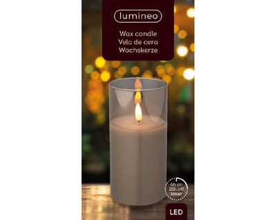 Lumineo Kerze LED in Glas Flammeneffekt 15cm grau