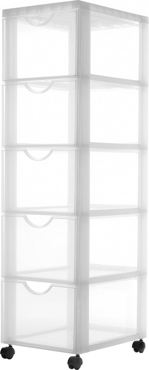 Iris Easygrip Kommode – 5 Schubladen x 15 l – Kunststoff – weiß transparent – mit Rollen