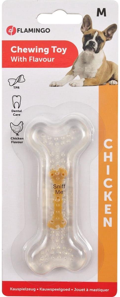 Flamingo-Hundespielzeug aus TPR-Knochen mit Hühnergeschmack – mehrfarbig – 12 cm