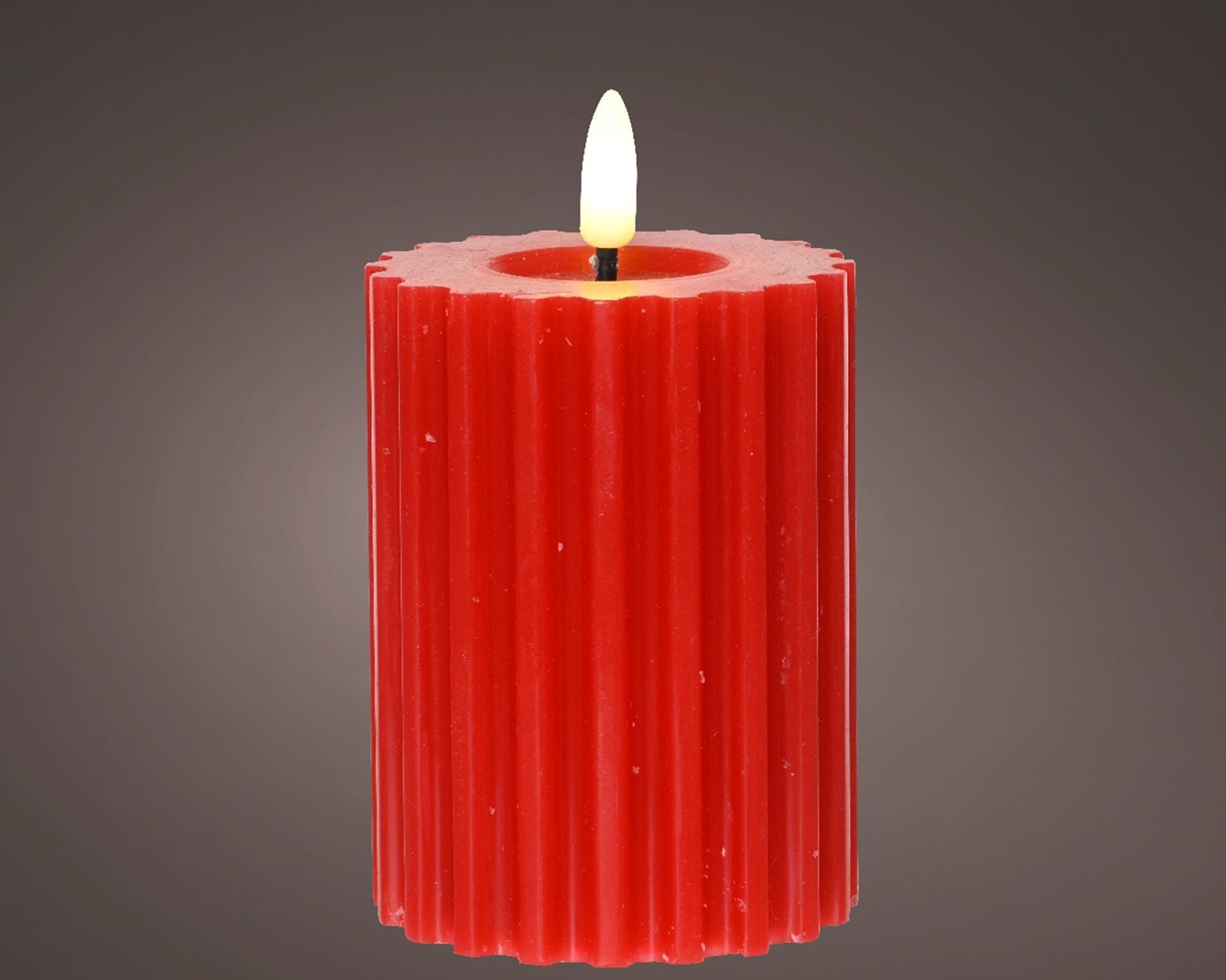 Lumineo Kerze LED Flamme gerippt 12cm rot