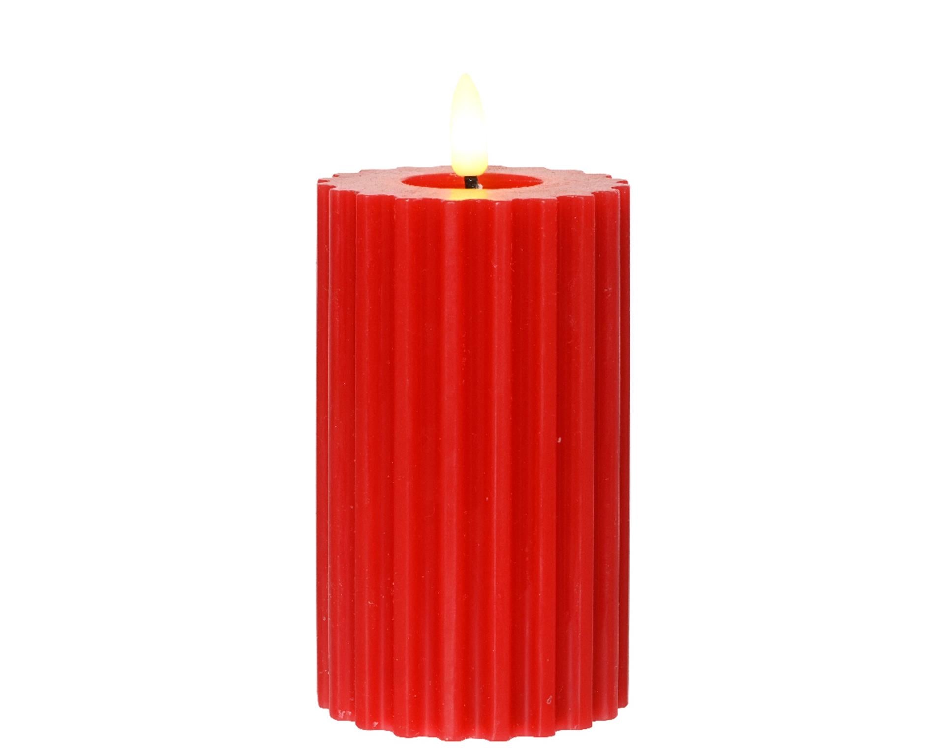 Lumineo Kerze LED Flamme gerippt 15cm rot