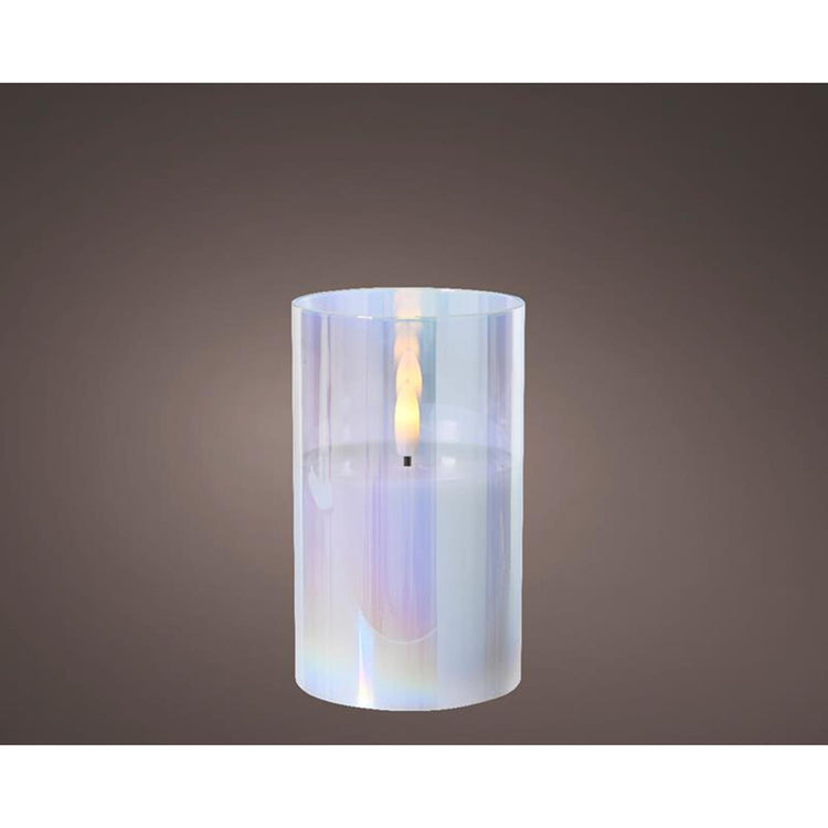 Lumineo Kerze LED in Glas irisierend 12,5cm