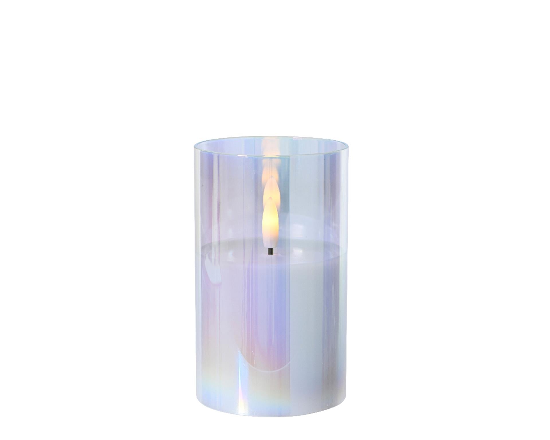 Lumineo Kerze LED in Glas irisierend 12,5cm
