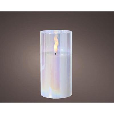 Lumineo Kerze LED in Glas irisierend 15cm