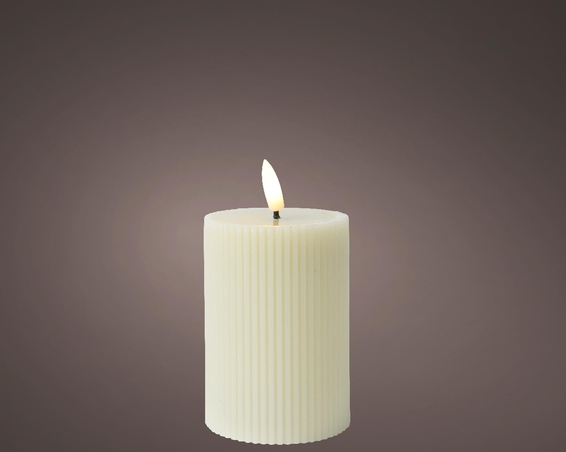 Lumineo Kerze mit gerippter Flamme, H13 cm, Creme