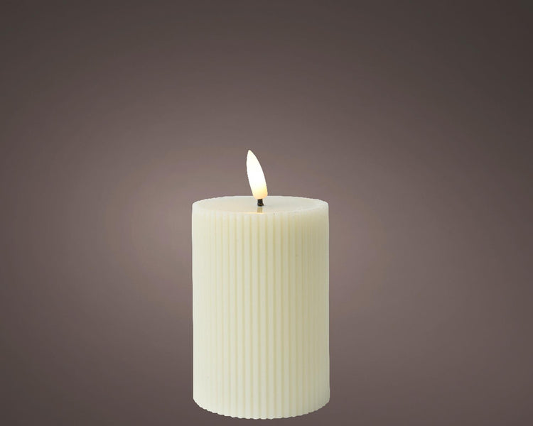 Lumineo Kerze mit gerippter Flamme, H13 cm, Creme