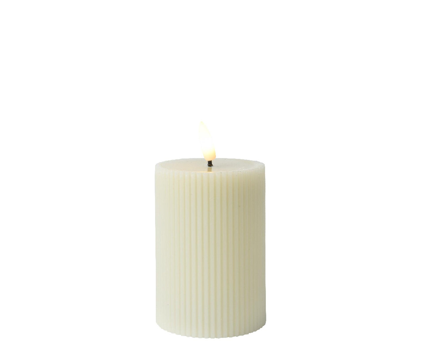 Lumineo Kerze mit gerippter Flamme, H13 cm, Creme