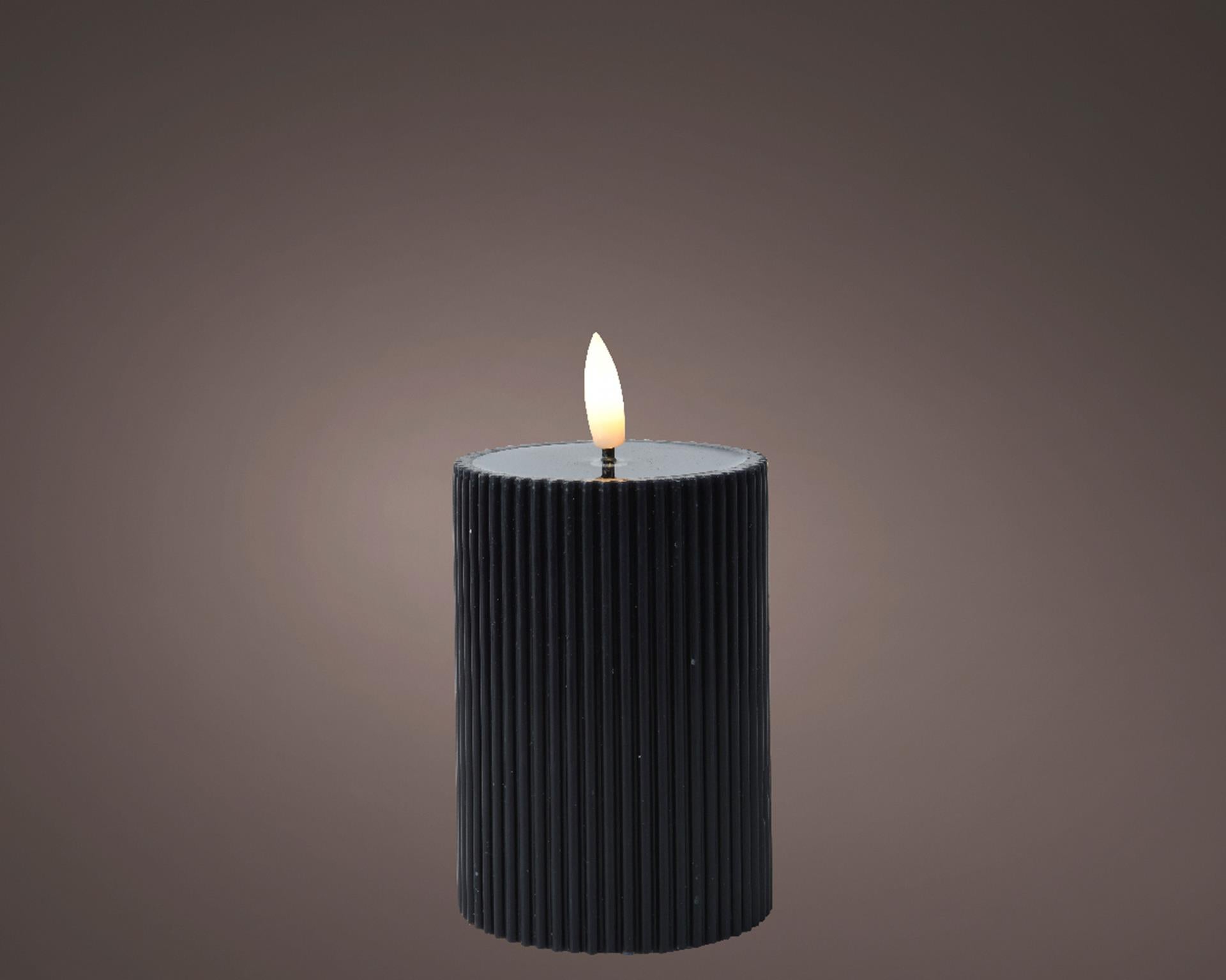 Lumineo Kerze mit gerippter Flamme, H13 cm, schwarz