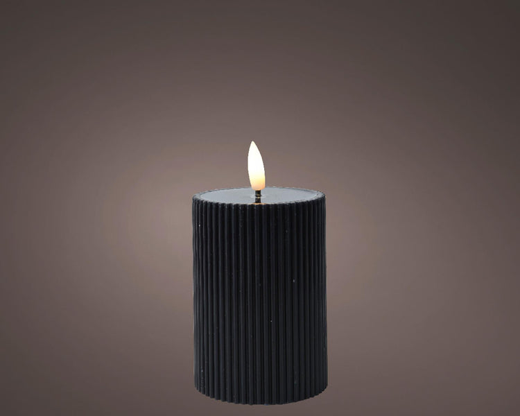 Lumineo Kerze mit gerippter Flamme, H13 cm, schwarz