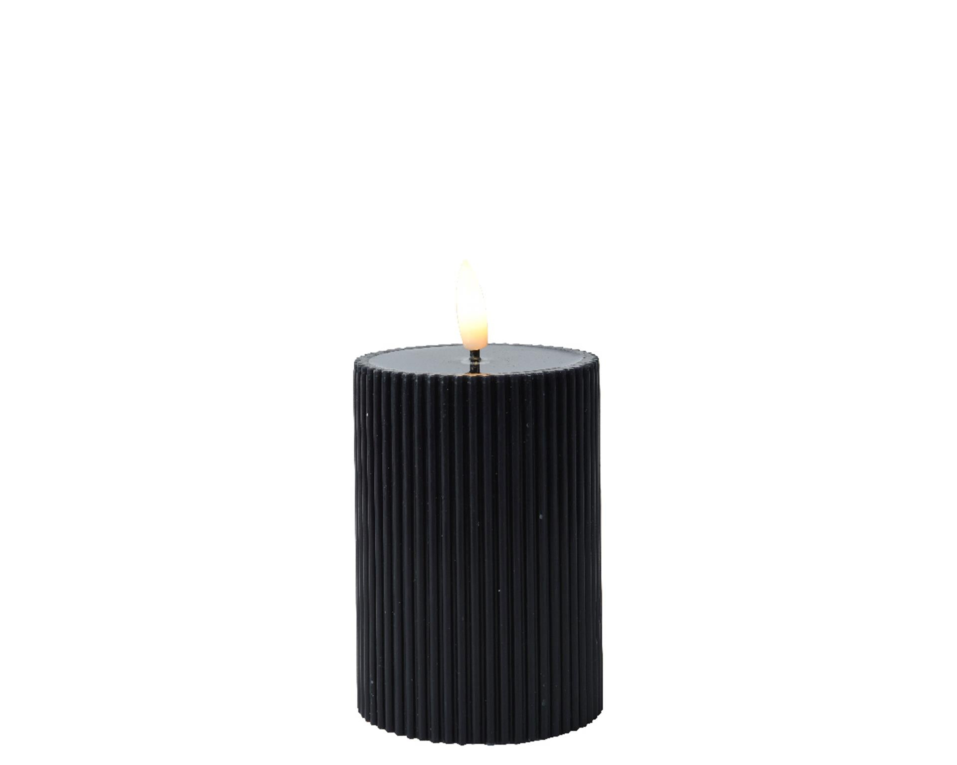 Lumineo Kerze mit gerippter Flamme, H13 cm, schwarz