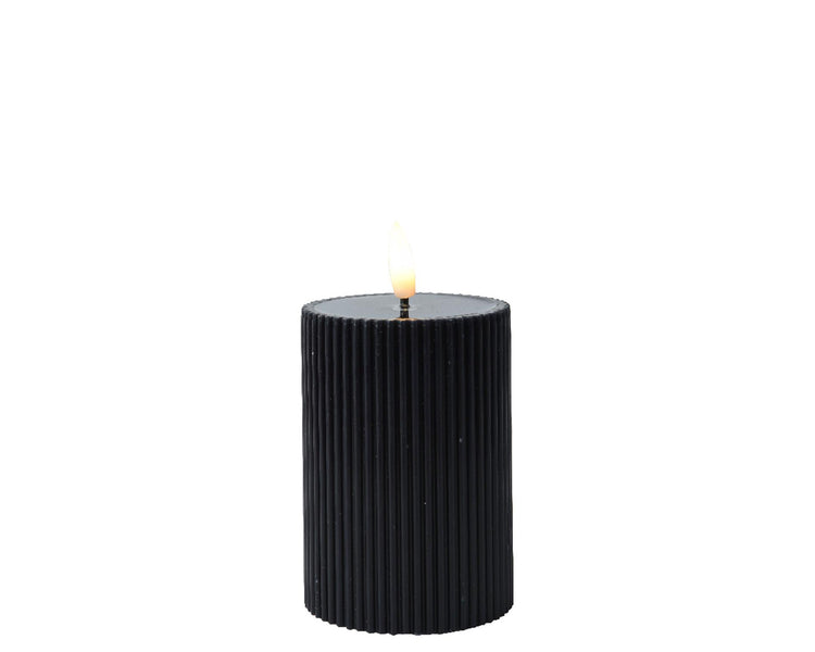 Lumineo Kerze mit gerippter Flamme, H13 cm, schwarz