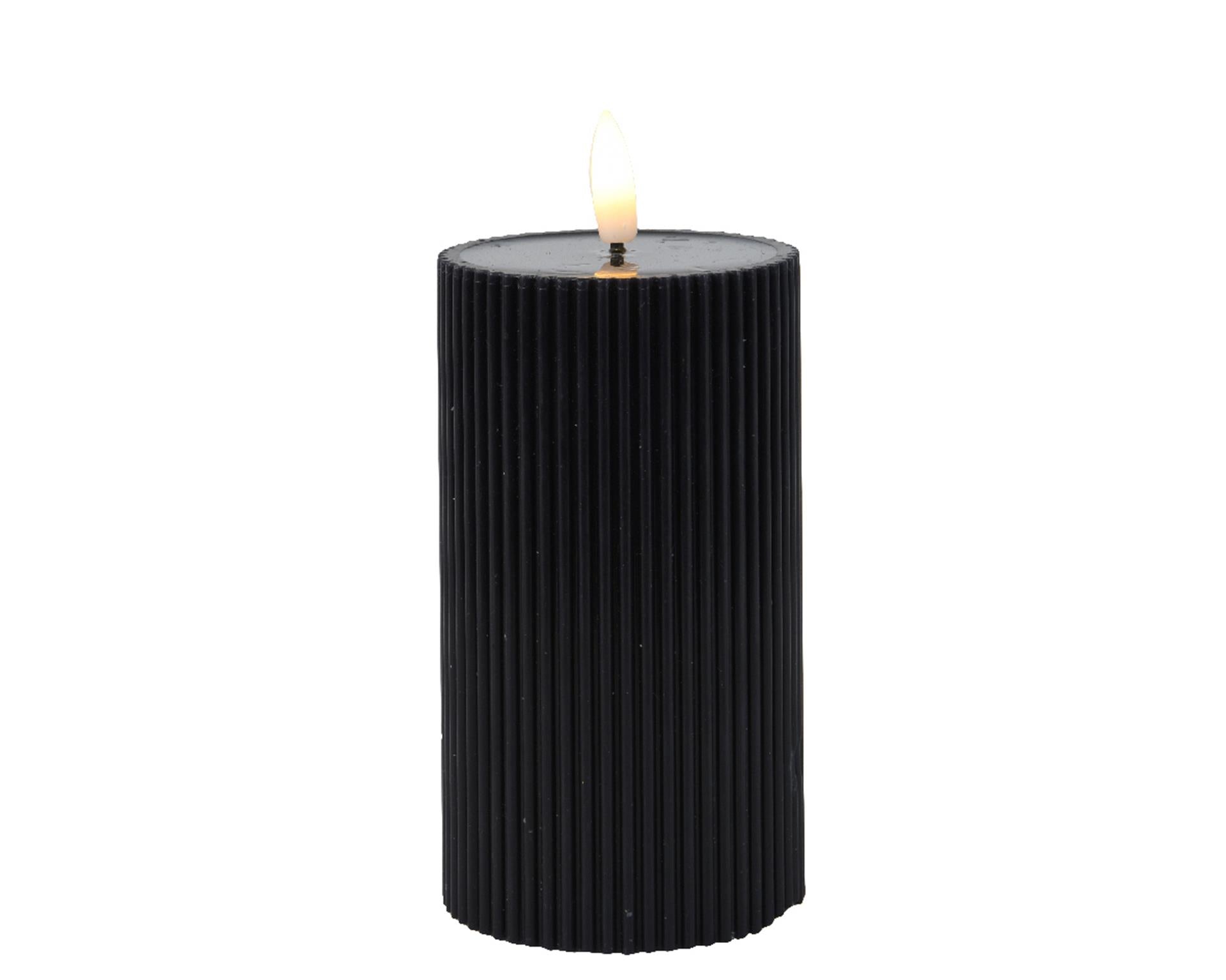 Lumineo Kerze LED gerippte Flamme 15cm schwarz