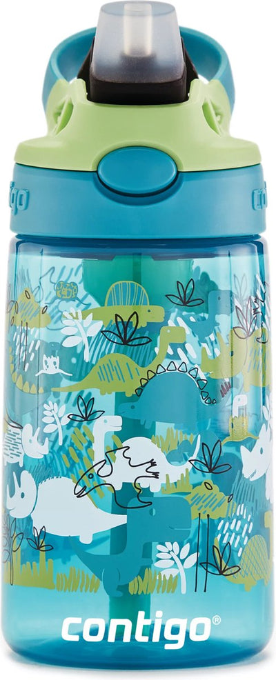 Contigo Easy Clean Autospout Kindertrinkflasche mit Strohhalm, BPA-freie stabile Wasserflasche, 100 % auslaufsicher, einfache Reinigung, ideal für Kita, Kindergarten, Schule und Sport, 420 ml | Dinosaurierjunge