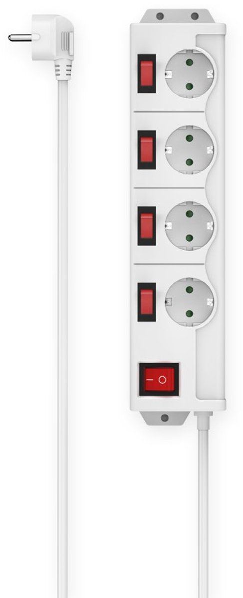 Hama Steckdosenleiste - 4-fach - 1,4m Kabel - 90° - separat schaltbar - Weiß