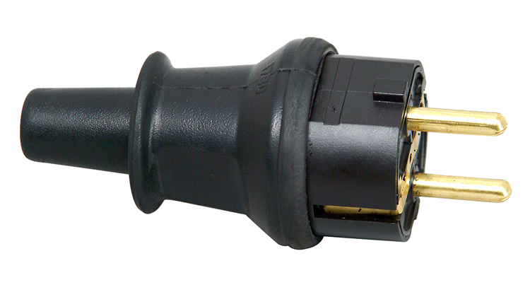 Kopp 1045972 – Stecker IP44 RA16A 250 V schwarz mit Knickschutztülle | 10 Stück
