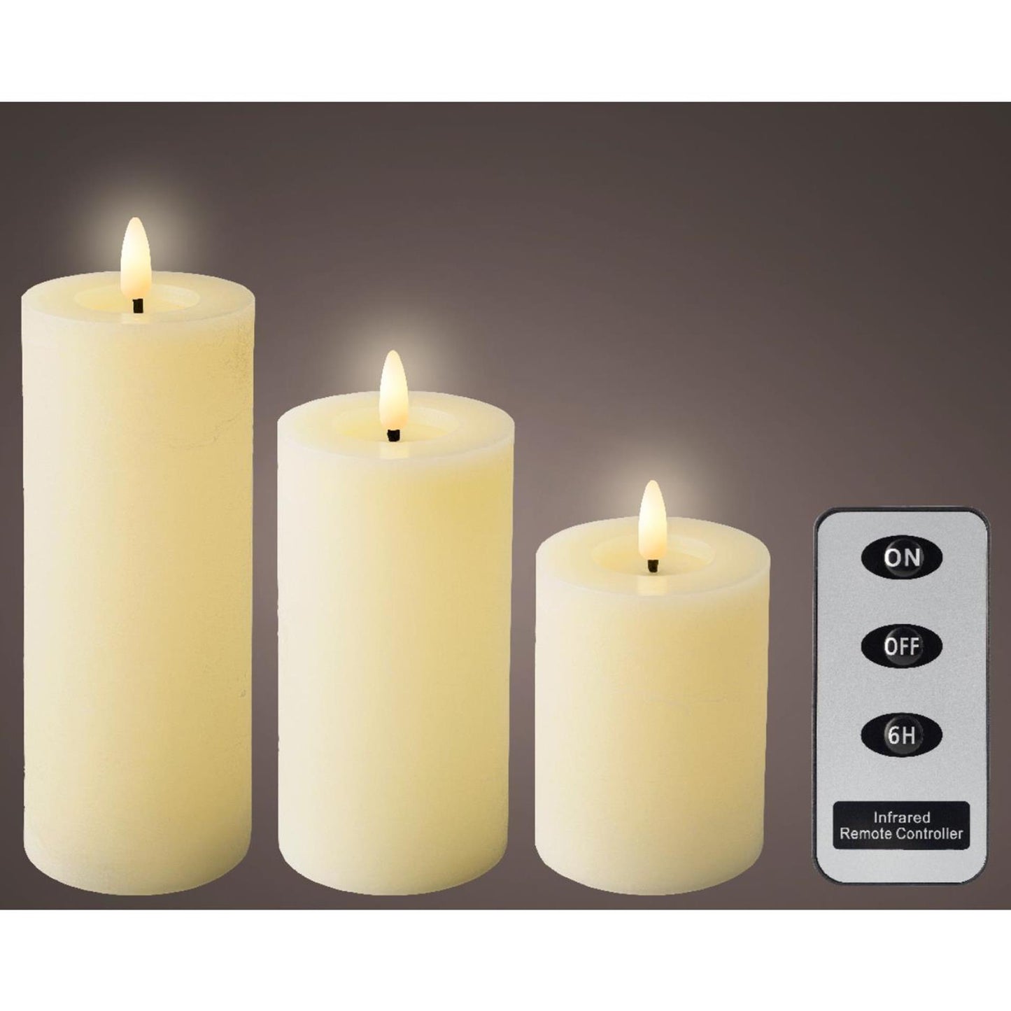 Lumineo LED-Kerzenset Wachs 3-teilig creme