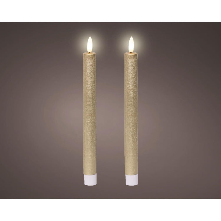 Lumineo LED-Menükerzen-Set aus Wachs, goldfarben, H24,5 cm