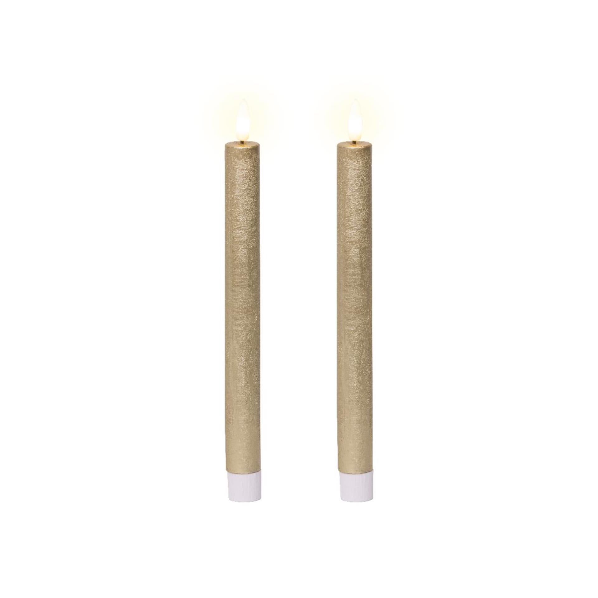 Lumineo LED-Menükerzen-Set aus Wachs, goldfarben, H24,5 cm