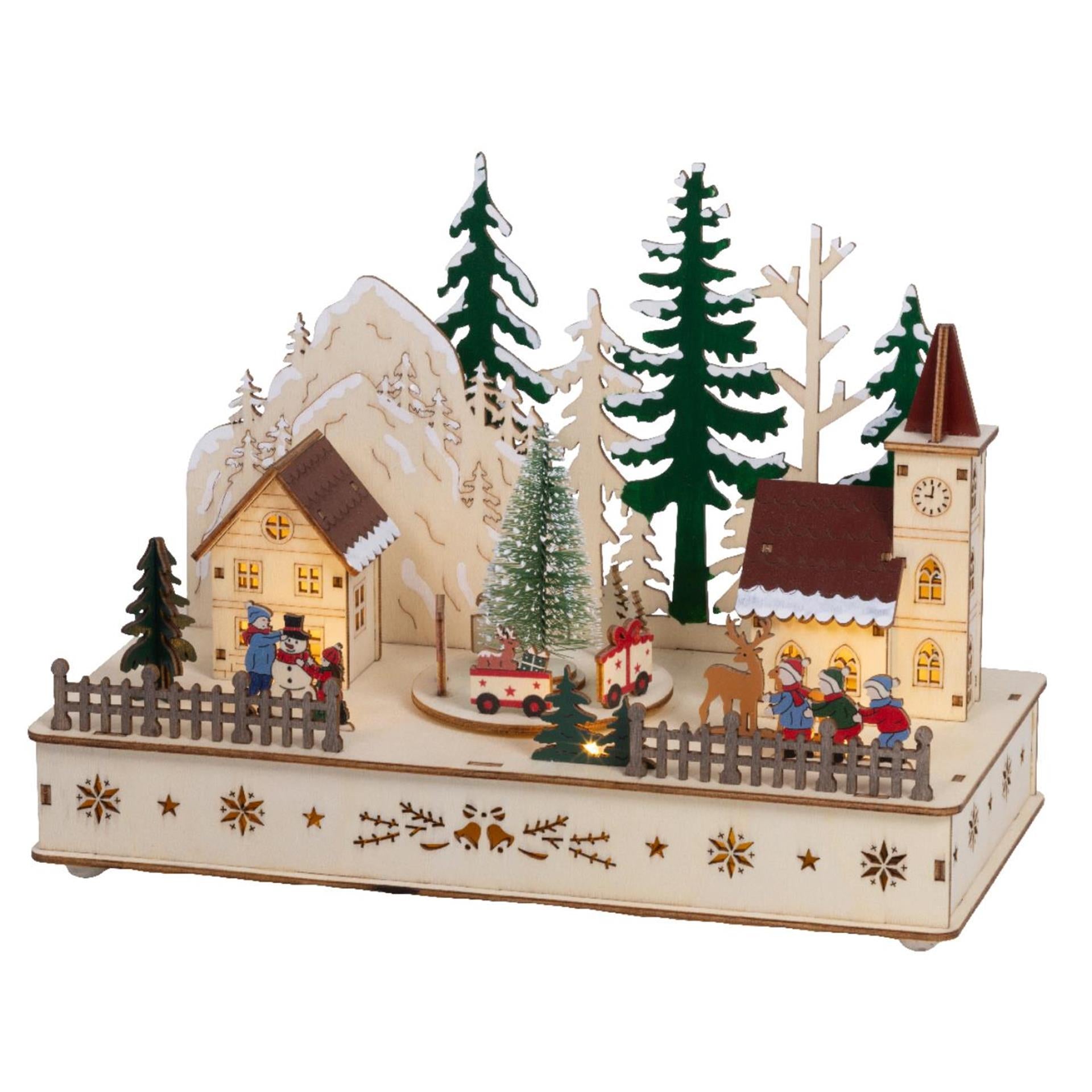 Lumineo Weihnachtsszene Holz LED 14x28x20cm