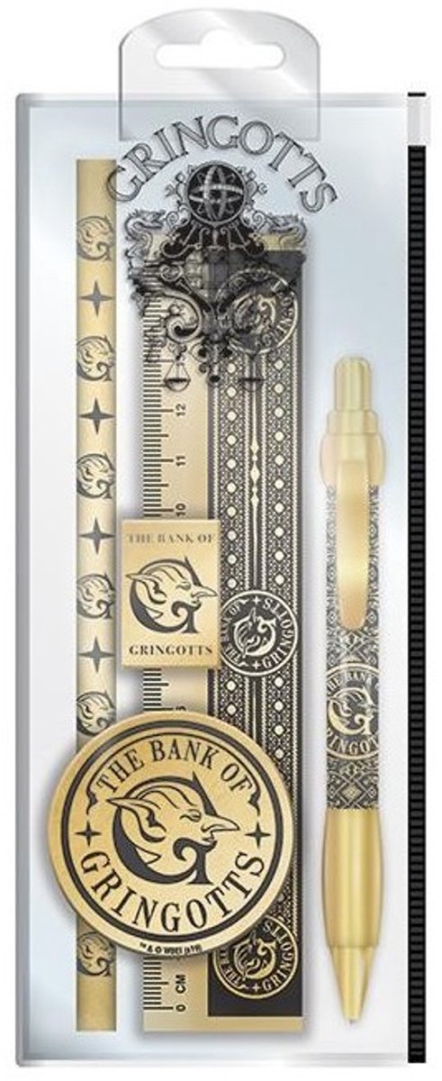 Harry Potter Pyramide Internationales Briefpapierset Gold 5-teilig - Kinderbriefpapier - Stifte - Briefpapierset - Stiftset - Luxus-Briefpapierset