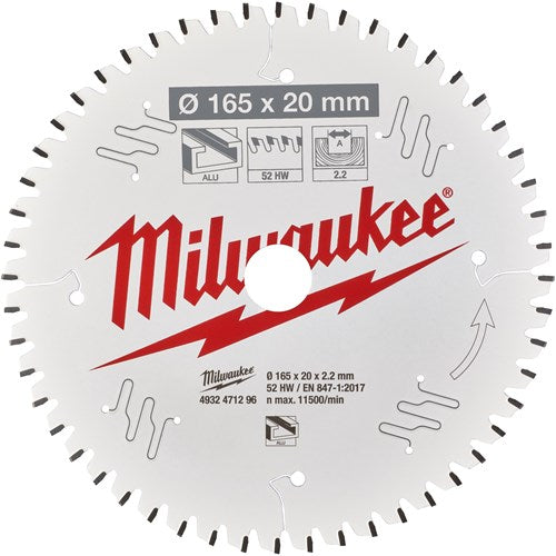 Milwaukee Zubehör Kreissägeblatt P Alu165x20x2,2x52tf neg. - 4932471296