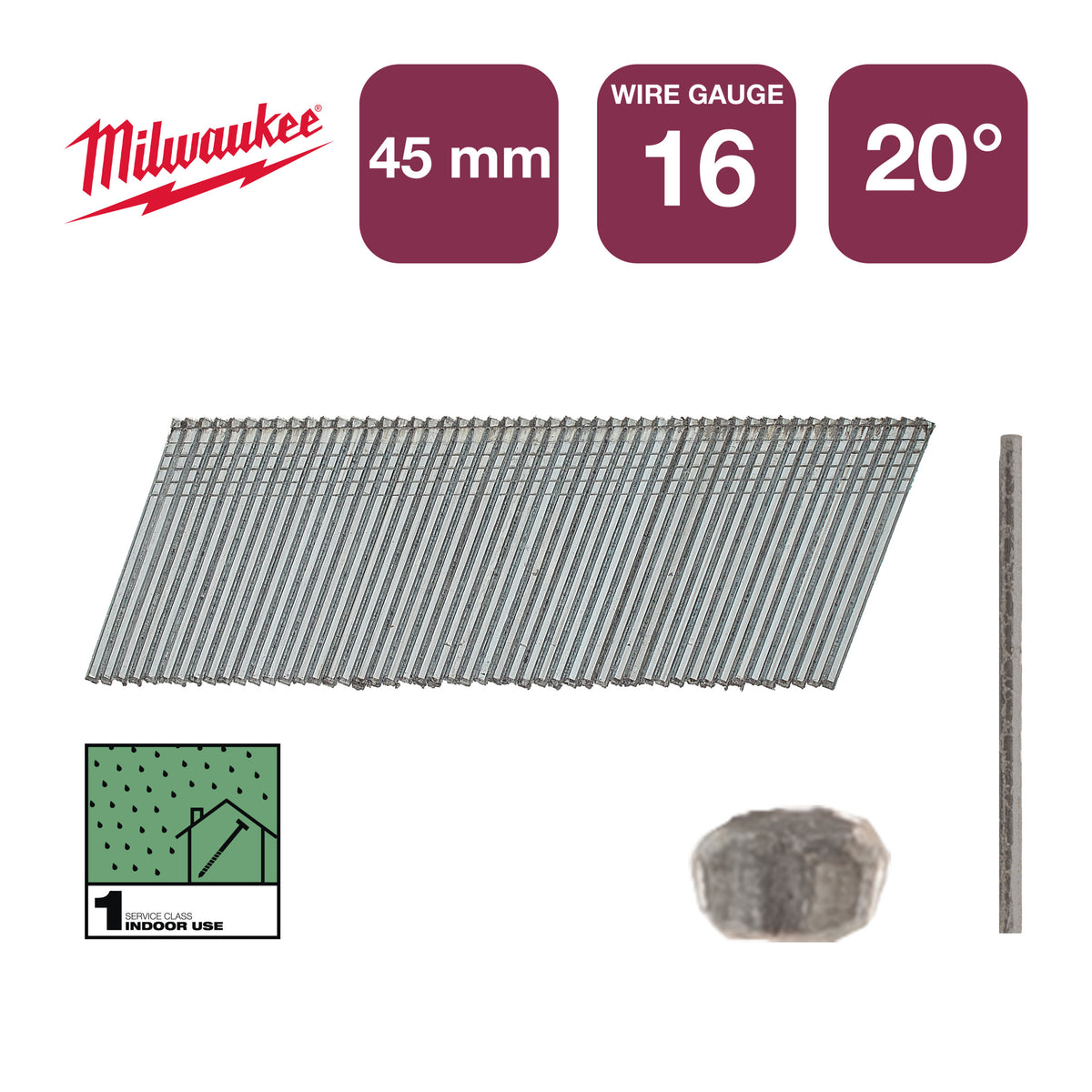 Milwaukee Zubehör Nägel 16g 20° 45mm g sc1 | 2.000 Stück - 4932492584