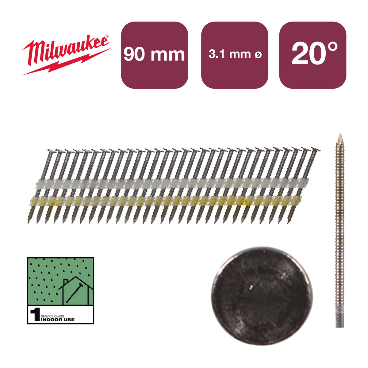 Milwaukee Zubehör Nägel Rundkopf 20° 90mm RS B SC1 | 1.750 Stück - 4932492590
