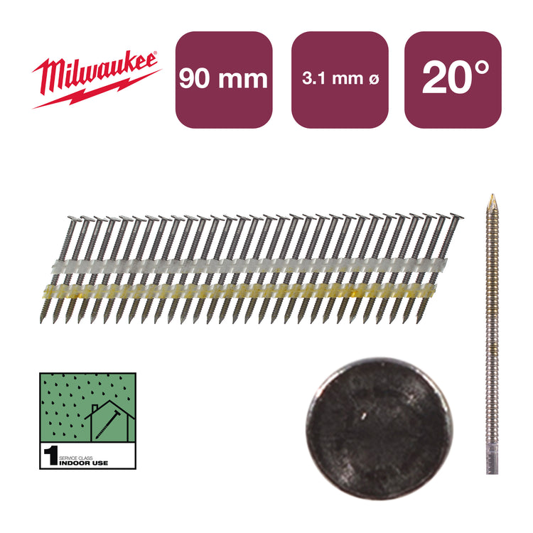 Milwaukee Zubehör Nägel Rundkopf 20° 90mm RS B SC1 | 1.750 Stück - 4932492590