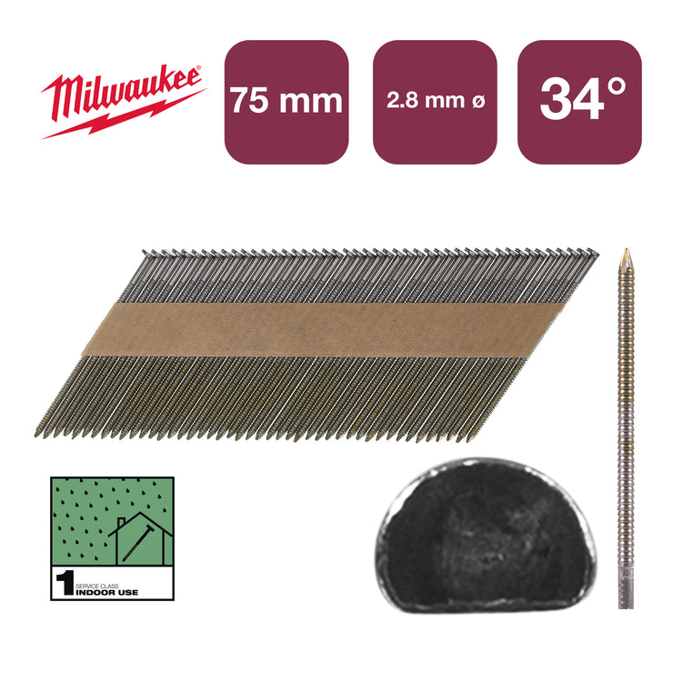 Milwaukee Zubehör Nägel D-Kopf 34° 75mm RS B SC1 | 2.200 Stück - 4932492602