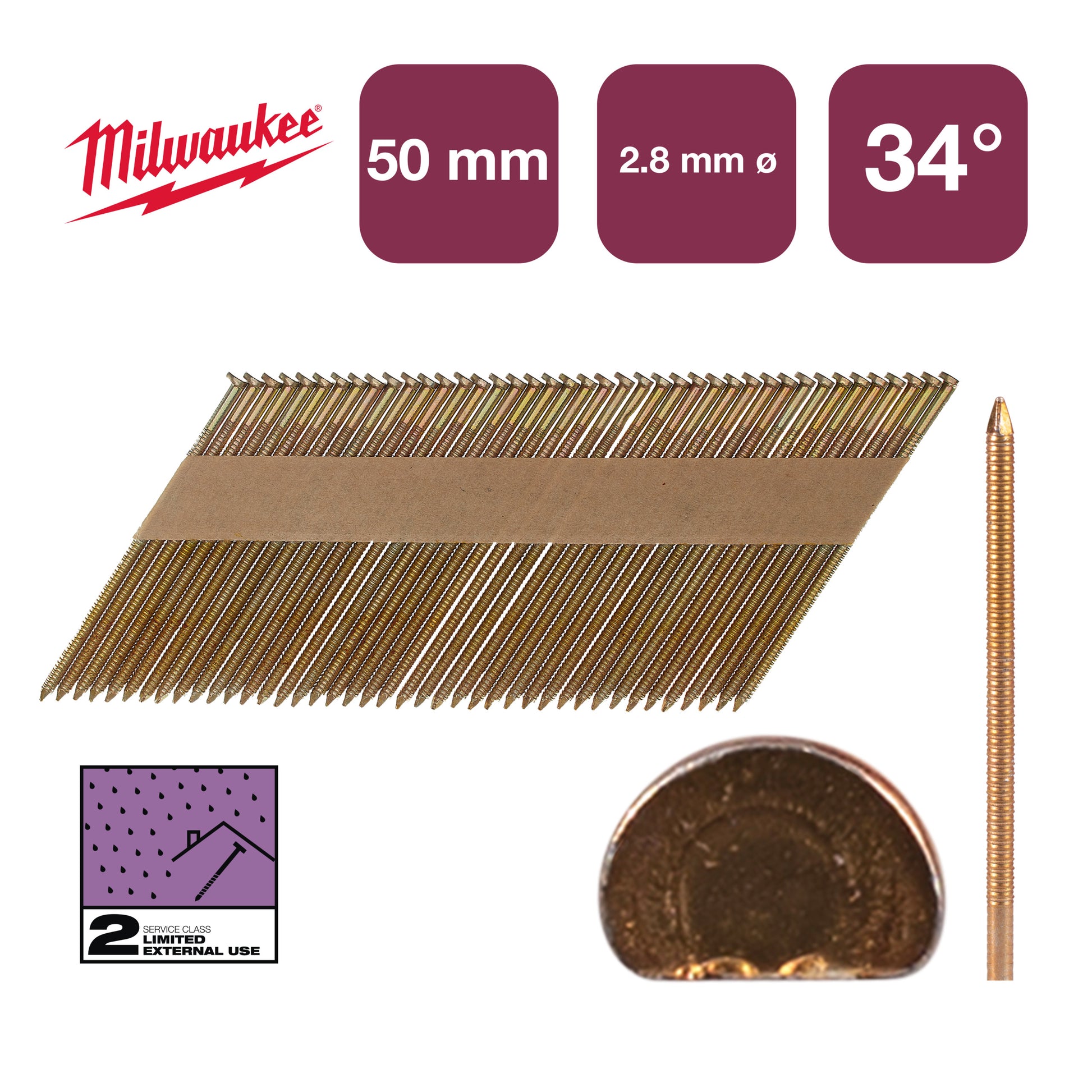 Milwaukee Zubehör Nägel D-Kopf 34° 50mm RS G SC2 | 2.200 Stück - 4932492606