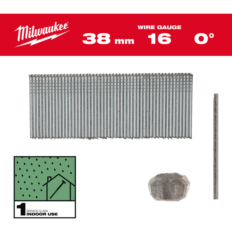 Milwaukee Abschlussnagel verzinkt | 16g | 38mm | sc1 | 2500 Stück - 4932498314