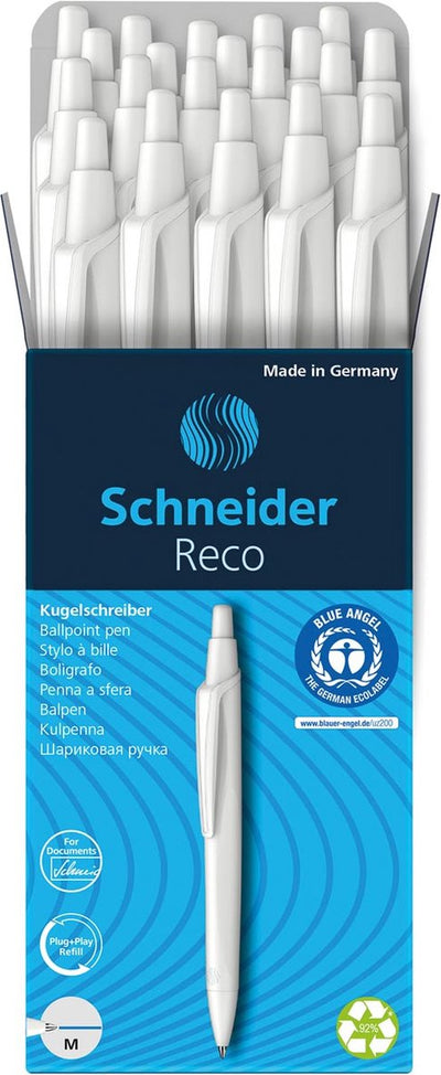 Schneider Schreibgeräte Schneider Kugelschreiber – Reco – Weiß – 20 Stück – S-131850-20