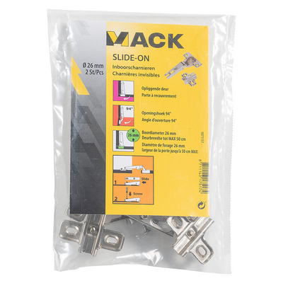 Mack 1071157 – 2 gebohrte Scharniere gleiten auf 26 mm 110°-Aufputztür | 5 Stück