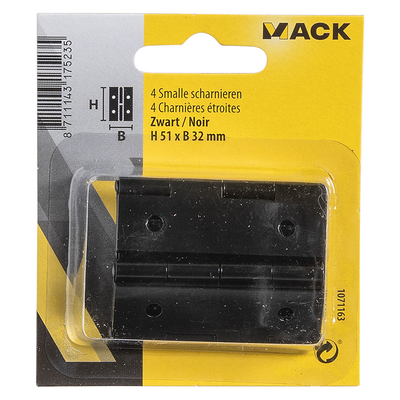 Mack 1071163 - 4 schmale Scharniere schwarz H 51 x B 32 mm | 5 Stück