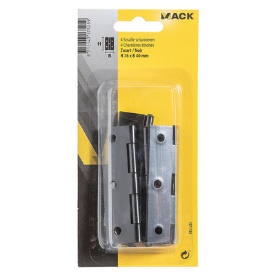 Mack 1071165 - 4 schmale Scharniere schwarz H 76 x B 40 mm | 5 Stück