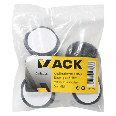 Mack 1071223 - 6 Kabelhalter für 3 Kabel selbstklebend schwarz | 6 Stück
