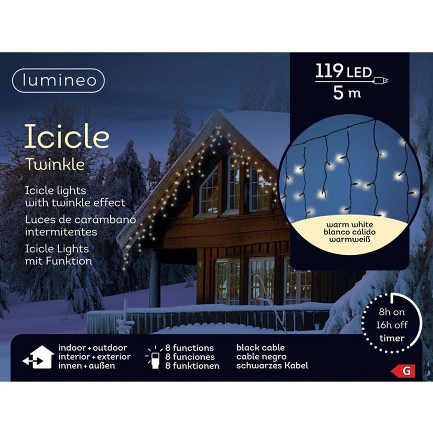 Lumineo Eiszapfenbeleuchtung 5m 119LED w.weiß