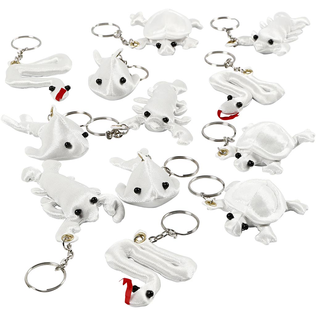 Creativ Company Textilfiguren mit Schlüsselanhänger, Größe 4-8 cm, weiß, 4x3 Stück 1 Box