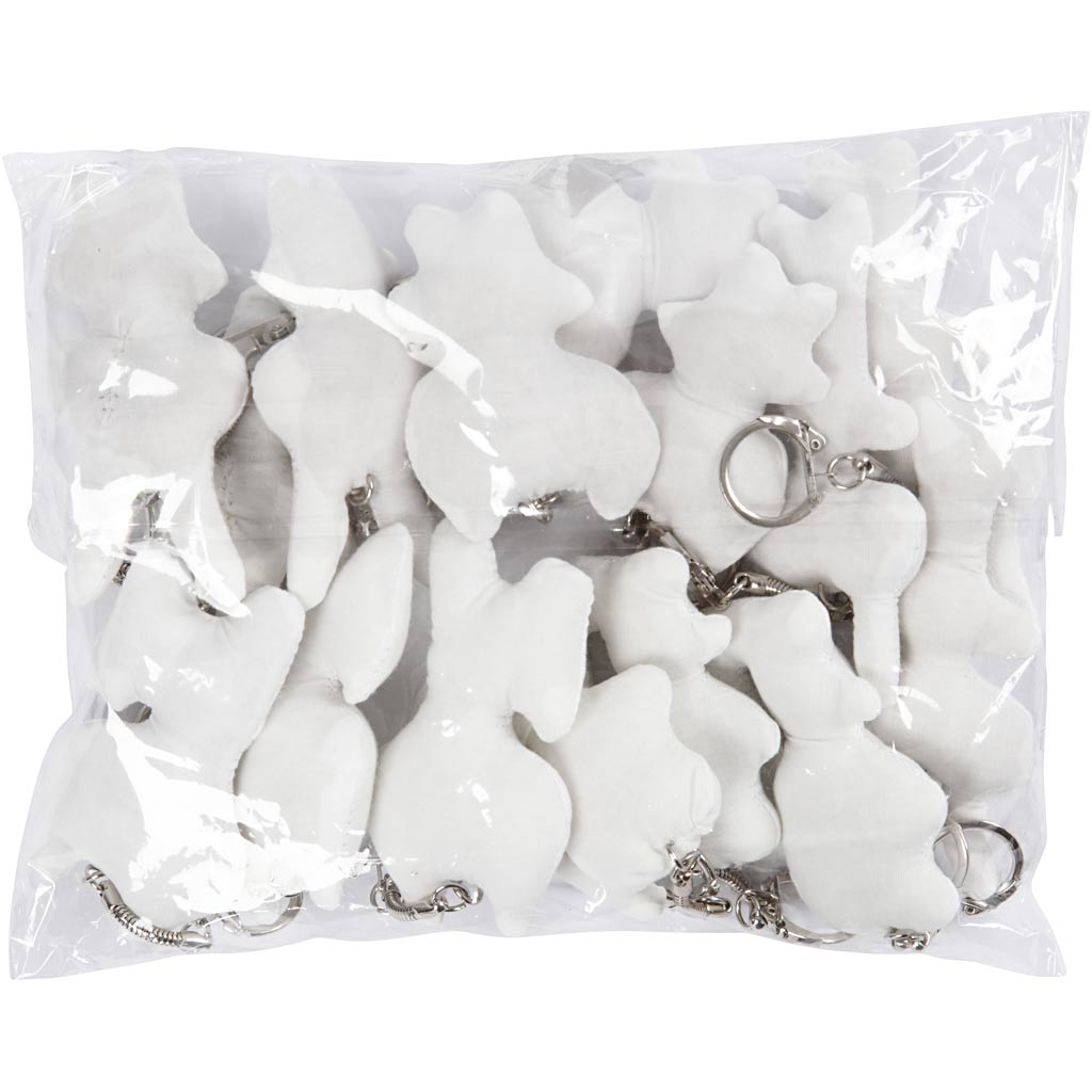 Creativ Company Textilfiguren mit Schlüsselanhänger, Größe 6-10 cm, weiß, 15 Stück 1 Box