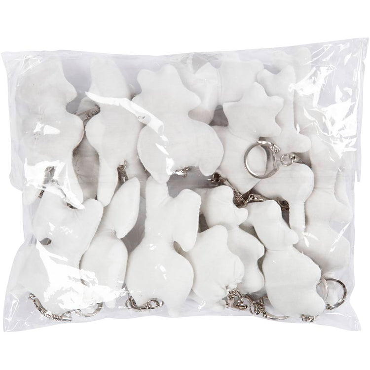 Creativ Company Textilfiguren mit Schlüsselanhänger, Größe 6-10 cm, weiß, 15 Stück 1 Box