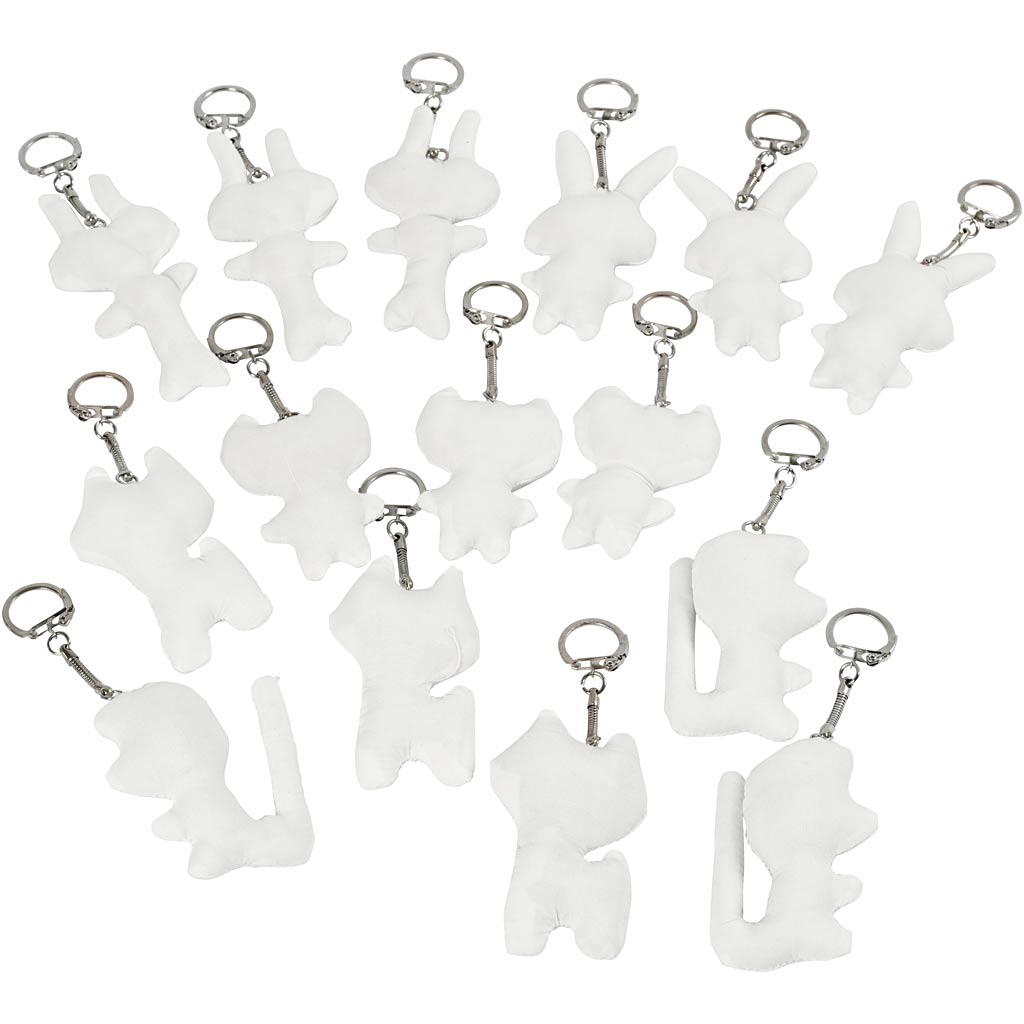 Creativ Company Textilfiguren mit Schlüsselanhänger, Größe 6-10 cm, weiß, 15 Stück 1 Box