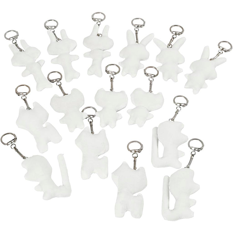 Creativ Company Textilfiguren mit Schlüsselanhänger, Größe 6-10 cm, weiß, 15 Stück 1 Box