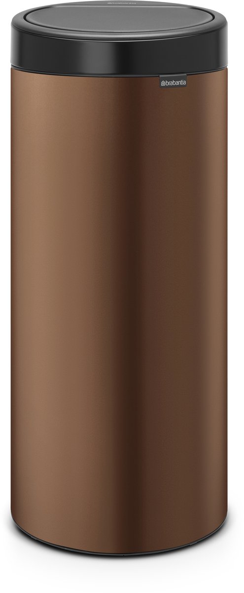 Brabantia Touch Bin Abfalleimer – 30 Liter – warm bronzefarbener, mattschwarzer Deckel