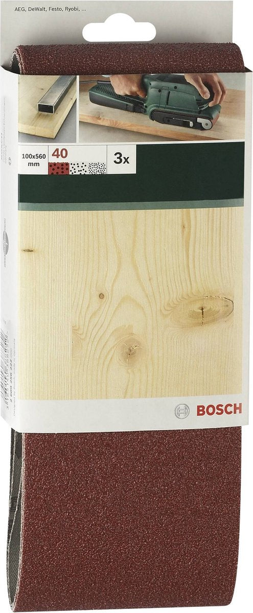 Bosch - 3-teiliges Schleifband-Set für Bandschleifer, rote Qualität 150, ungelocht, gespannt
