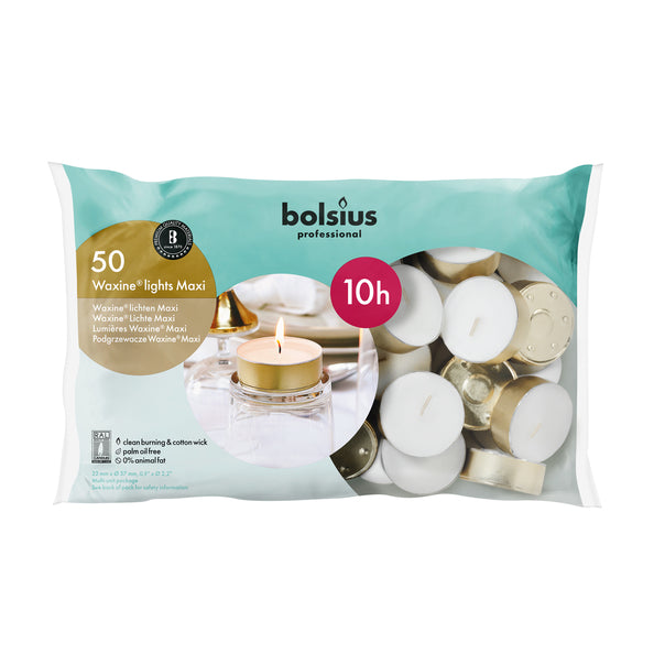 Bolsius professionelle Maxi-Teelichter weiß 10 Stunden (50 Stück)