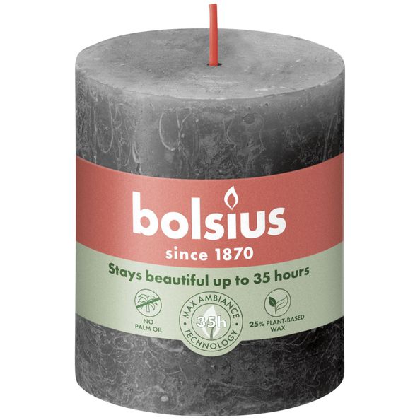 Bolsius rustikale Stumpenkerze Stormy Grey ø68x80 mm 30 Stunden (4 Stück)