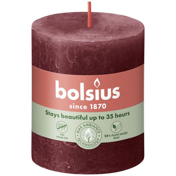Bolsius Rustikale Stumpenkerze Samtrot ø68x80 mm 30 Stunden (4 Stück)